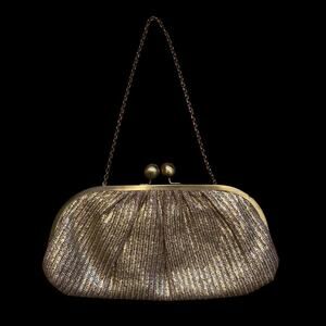 Large Vintage Knit Metallic Gold Clutch with Bronze Toned Chain Strap